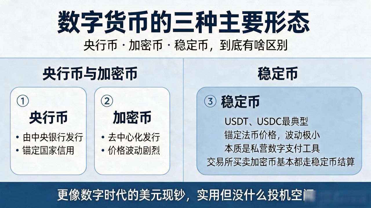 数字货币具三种主要形态，央行币、加密币、稳定币有啥区别